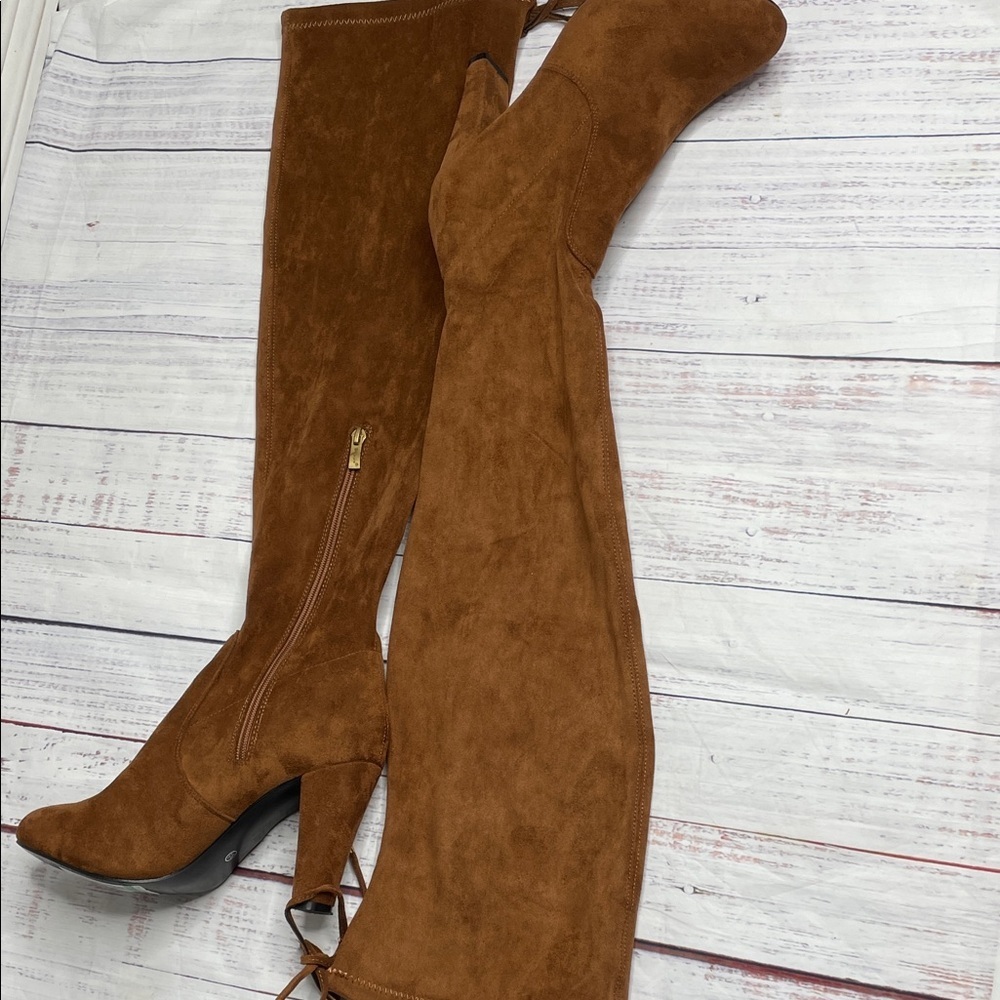 Vepose Tan Over-the-Knee Boots with Zipper - Picture 7 of 10